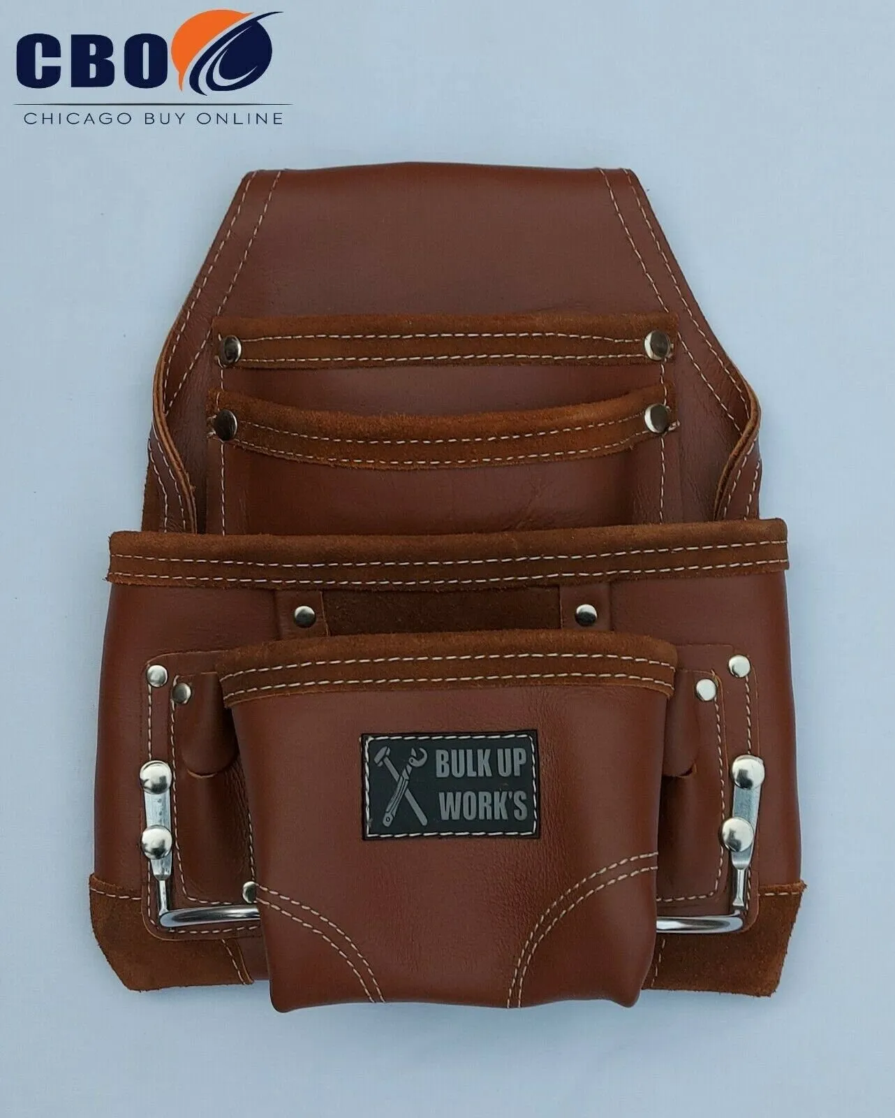 Full Grain Leather Tool Pouch, Carpenter Pouch, Nail Pouch, 8 Pockets, Hammer and Screw Driver Holders, 100% Leather Carpenter Tool Pouch