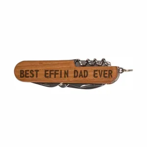 Funny Dad Knife Best Effin Dad Ever Wooden 8-Function Multi-Tool Pocket Folding Knife Laser Engraved Dark Wood Fathers Day Christmas