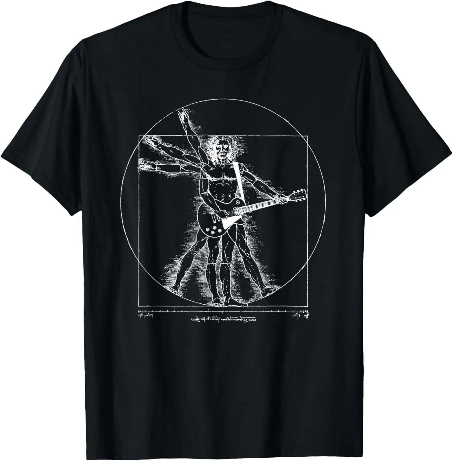 Funny Guitar Player Da Vinci Vitruvian Man Musicians T-Shirt