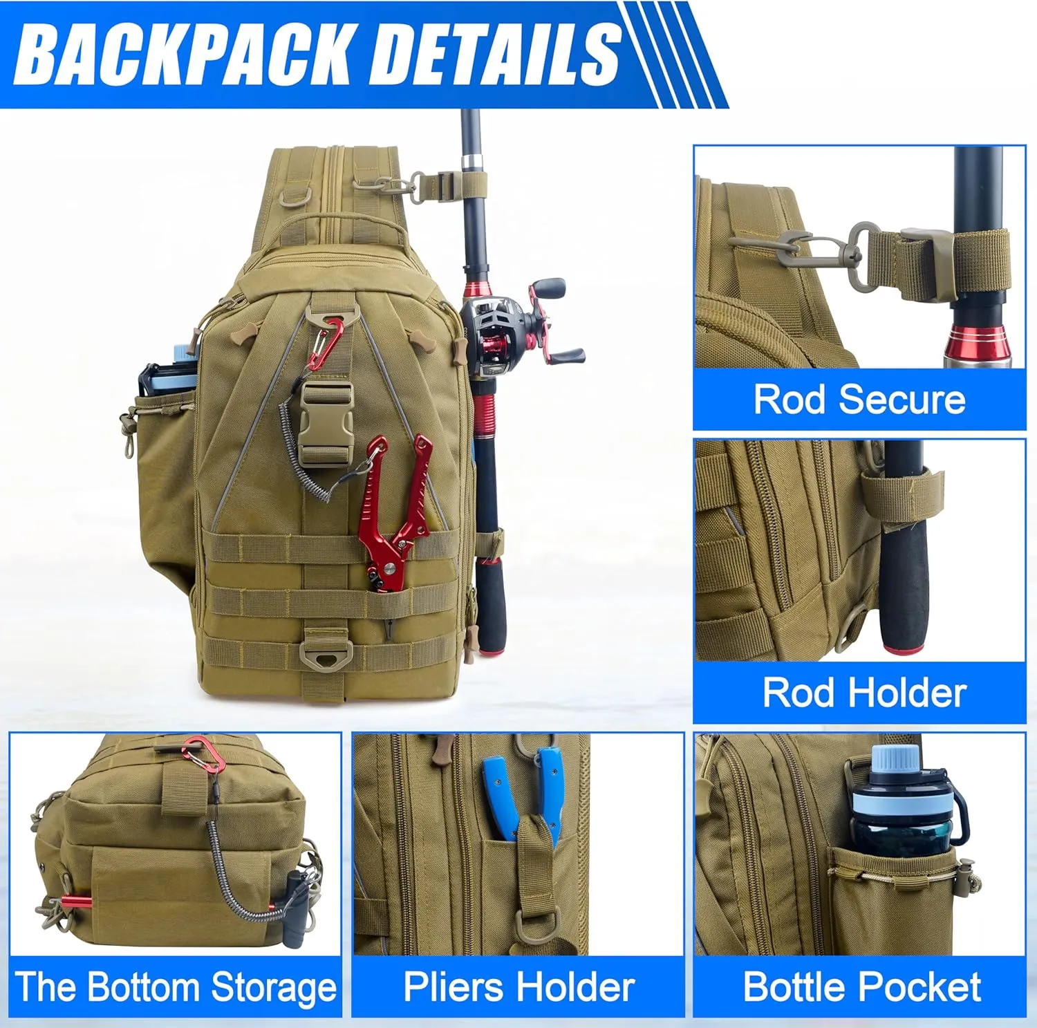 FUSIGO Fishing Backpack Tackle Bag Fishing Bag with Rod Holder Waterproof Backpack Shoulder Storage Bag Fishing Hiking