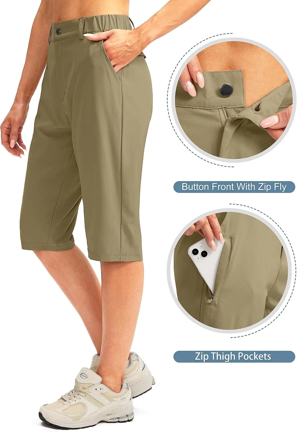G Gradual Women's Long Hiking Cargo Shorts 13" Knee Length Lightweight Quick Dry Bermuda Shorts for Women with 5 Pockets