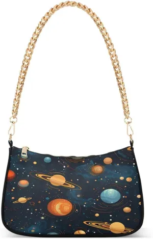 Galaxy Nebula Solar System Space Tote Bag Hobo Handbag for Women Ladies Shoulder Bag Mini Clutch Purse with Zipper Closure