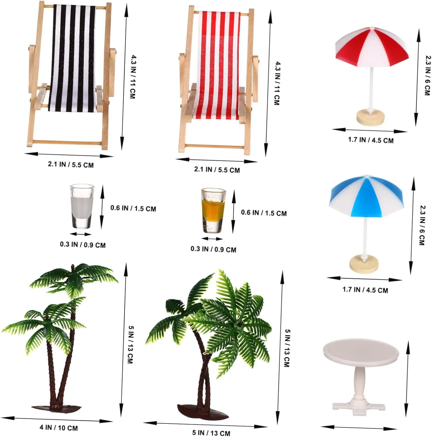 GALPADA Mini Beach Dollhouse Set Palm Trees Parasols Deckchairs Beverages Round Table Craft for Fairy Garden Beach Decor Premium Quality Micro Landscape Accessories