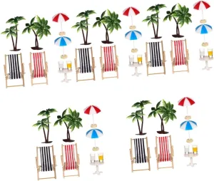 GALPADA Mini Beach Dollhouse Set Palm Trees Parasols Deckchairs Beverages Round Table Craft for Fairy Garden Beach Decor Premium Quality Micro Landscape Accessories