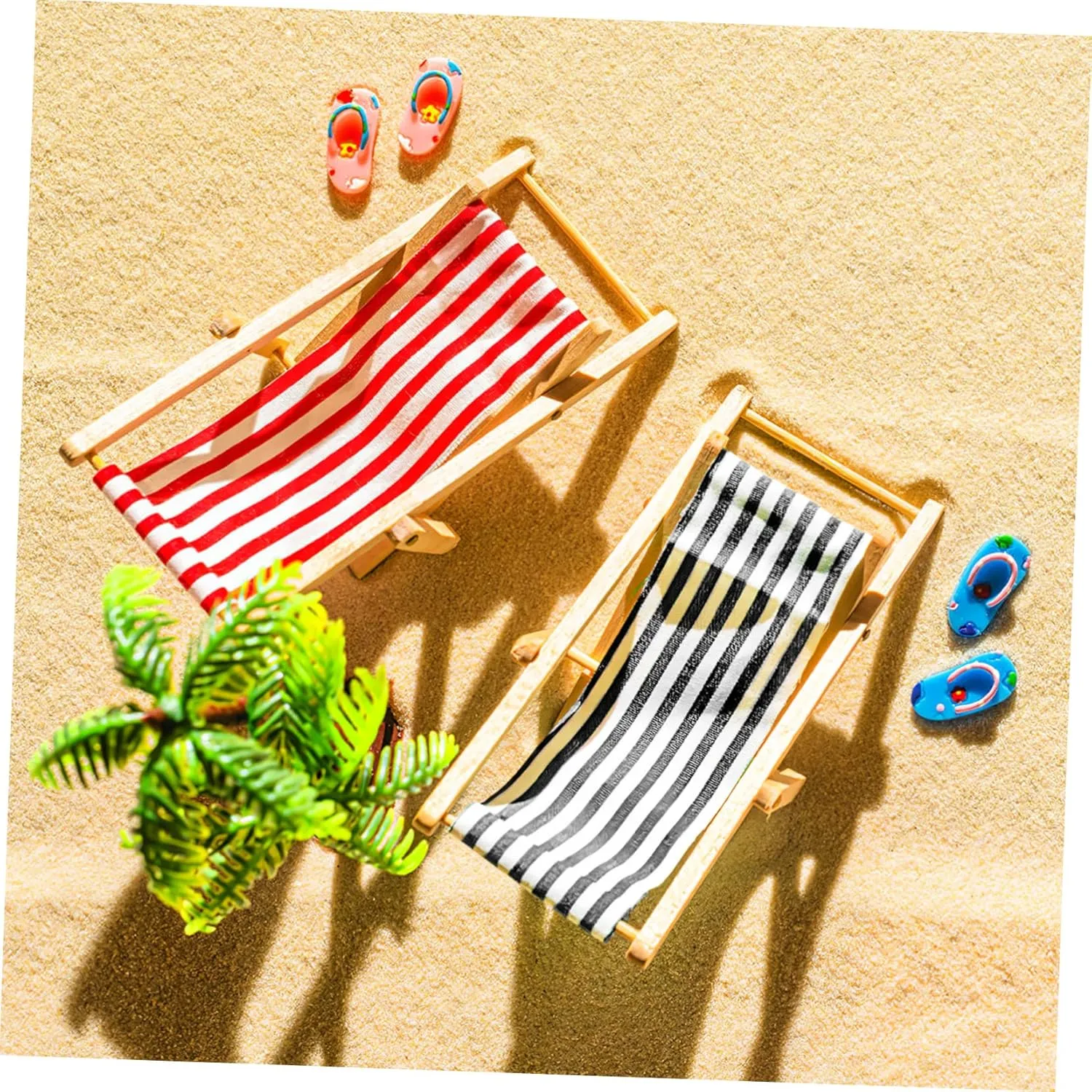 GALPADA Mini Beach Dollhouse Set Palm Trees Parasols Deckchairs Beverages Round Table Craft for Fairy Garden Beach Decor Premium Quality Micro Landscape Accessories