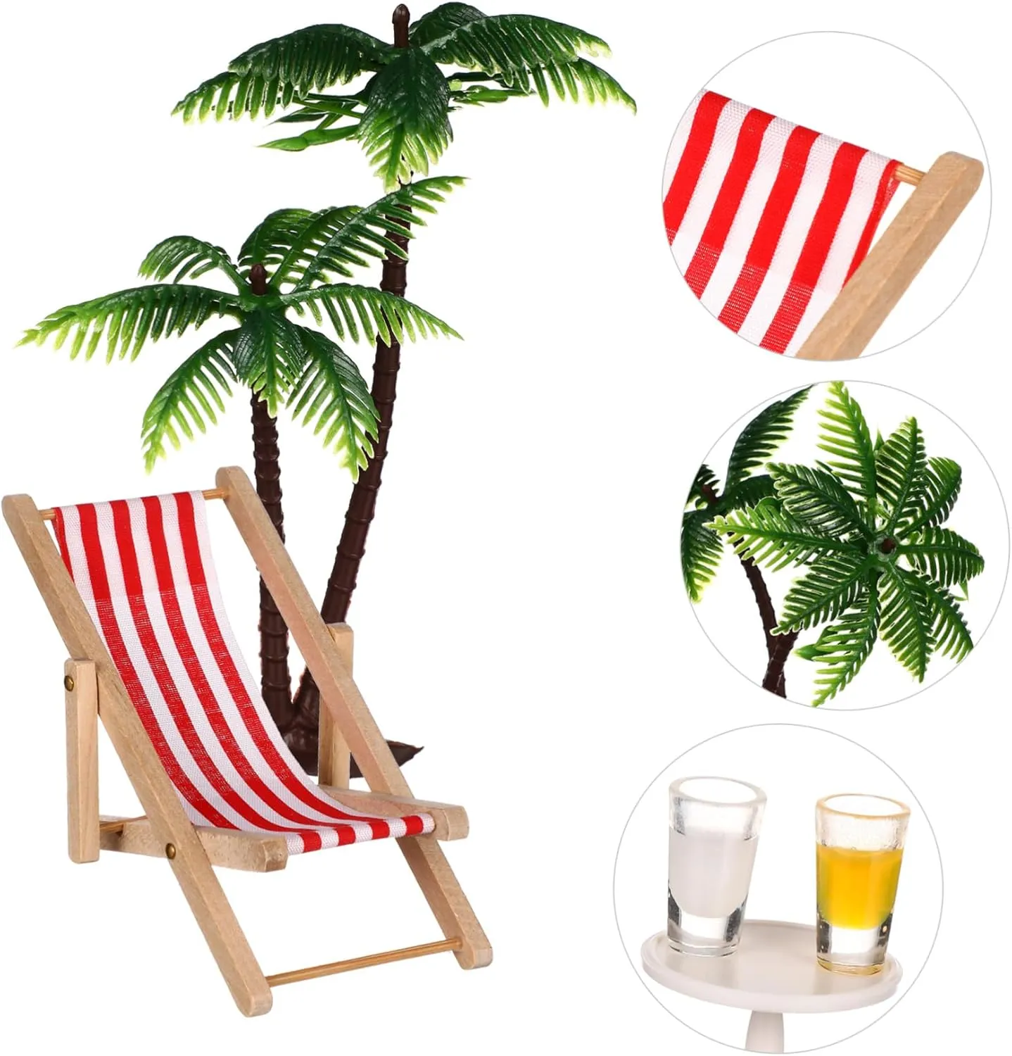 GALPADA Mini Beach Dollhouse Set Palm Trees Parasols Deckchairs Beverages Round Table Craft for Fairy Garden Beach Decor Premium Quality Micro Landscape Accessories