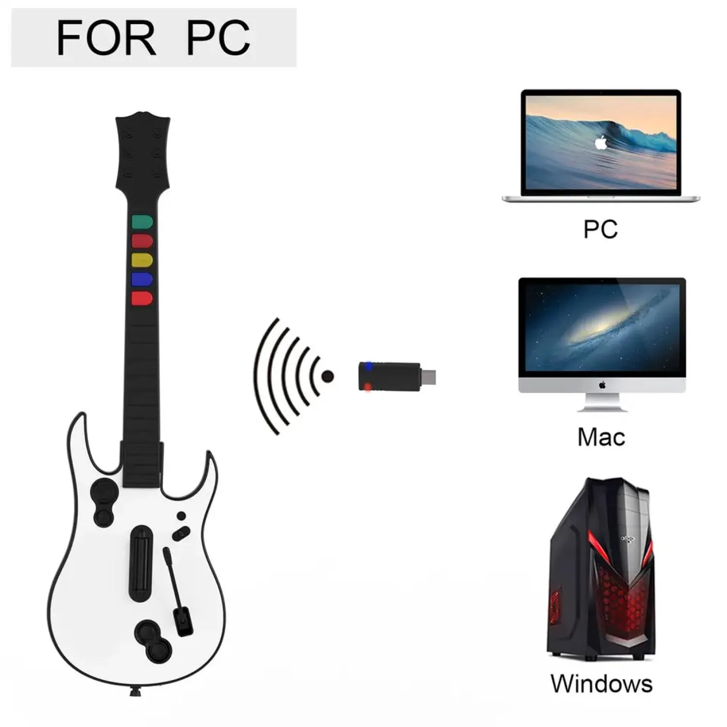 Game Goby Guitar Hero Controller for PC and PS3 - Wireless Guitar for Guitar Hero, Rock Band & Clone Hero Games, Guitar Hero Guitar with Strap & Wireless Dongle (5 Keys)