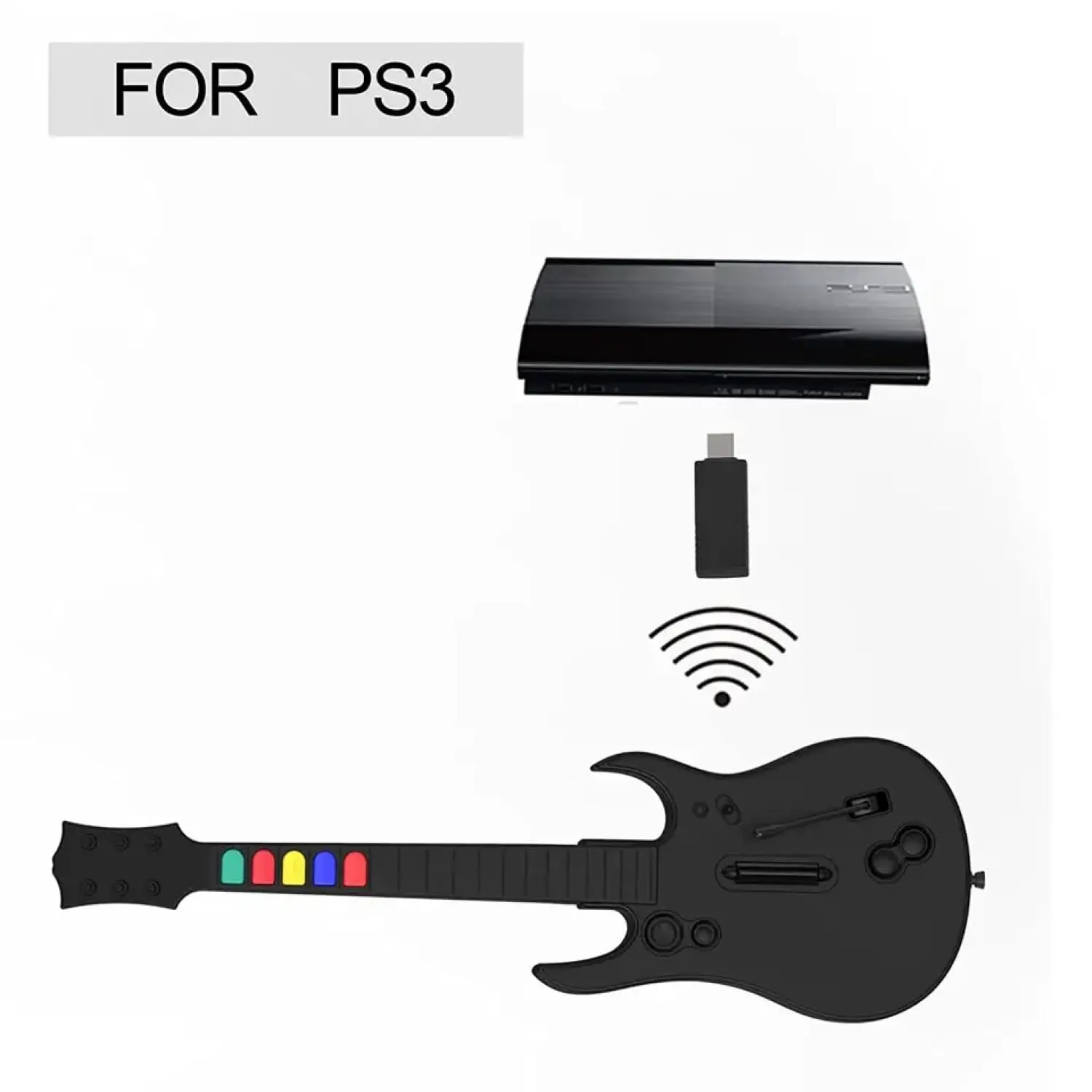 Game Goby Guitar Hero Controller for PC and PS3 - Wireless Guitar for Guitar Hero, Rock Band & Clone Hero Games, Guitar Hero Guitar with Strap & Wireless Dongle (5 Keys)