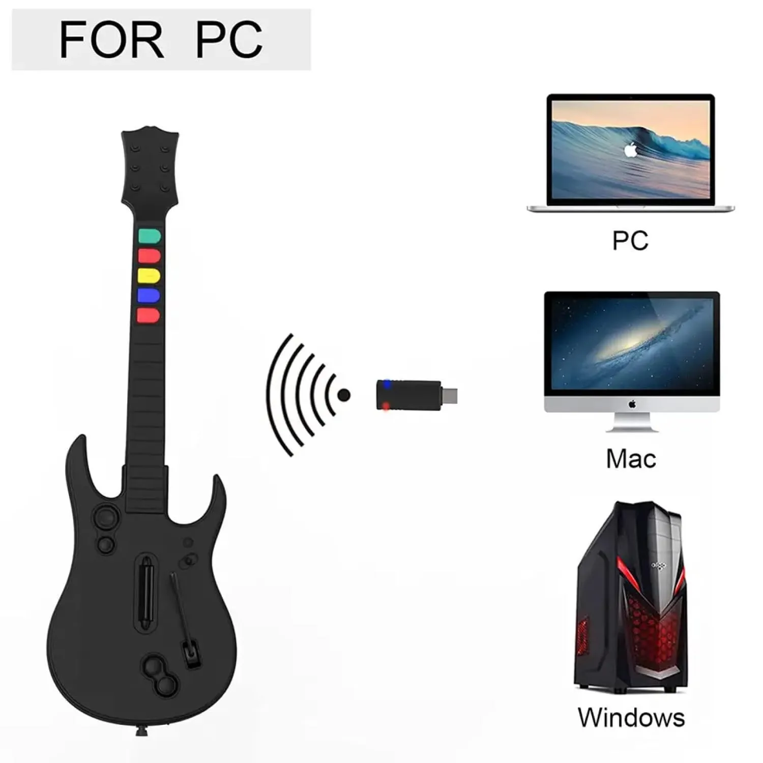 Game Goby Guitar Hero Controller for PC and PS3 - Wireless Guitar for Guitar Hero, Rock Band & Clone Hero Games, Guitar Hero Guitar with Strap & Wireless Dongle (5 Keys)