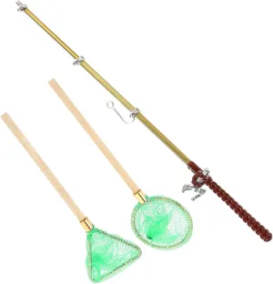 Garneck 1set Miniature Fishing Rod and Net Decorative Models for Dollhouses Fairy Gardens and Miniature Scenes Toy Accessory for Boys and Girls and Collectors