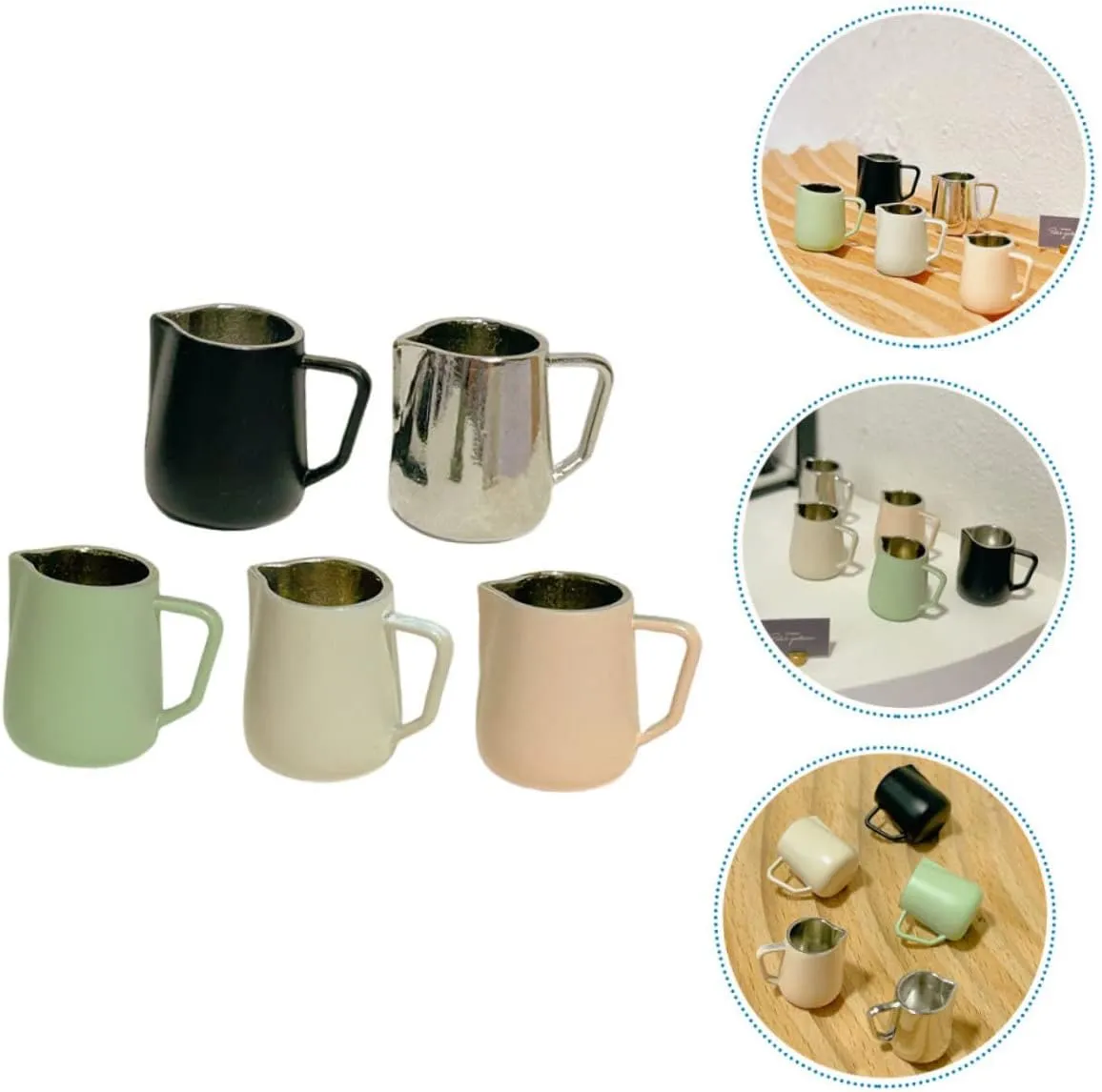 Garneck 3sets 5pcs Mini Coffee Cup Ornament Tiny Milk Frothing Jugs Almond Natural for Dollhouse Decor Creative Play 5pcs*3