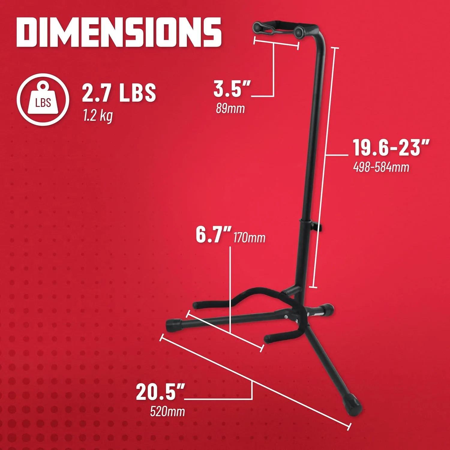 Gator Frameworks Adjustable Guitar Stand, Holds Single Electric or Acoustic Guitar, (GFW-GTR-1000)