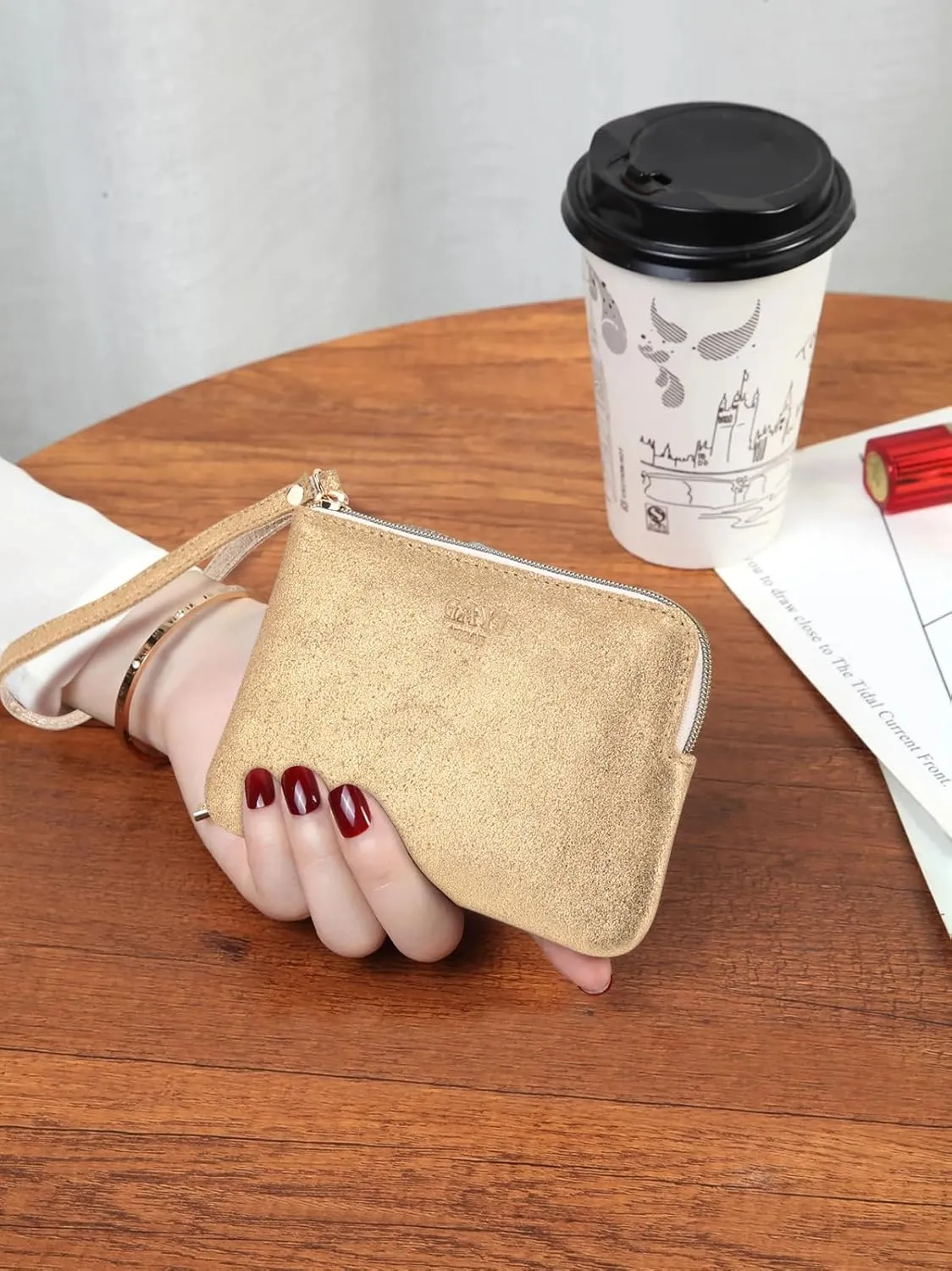 Genuine Leather 4.5 x 6.5 Wristlet Purse for Women, Evening Wristlet Pouch Clutch Bag