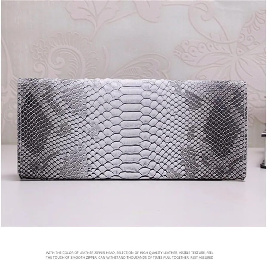 Genuine Leather Snakeskin Envelope Handbag Wallet Clutch for Women