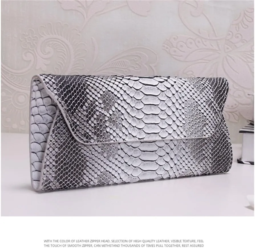 Genuine Leather Snakeskin Envelope Handbag Wallet Clutch for Women