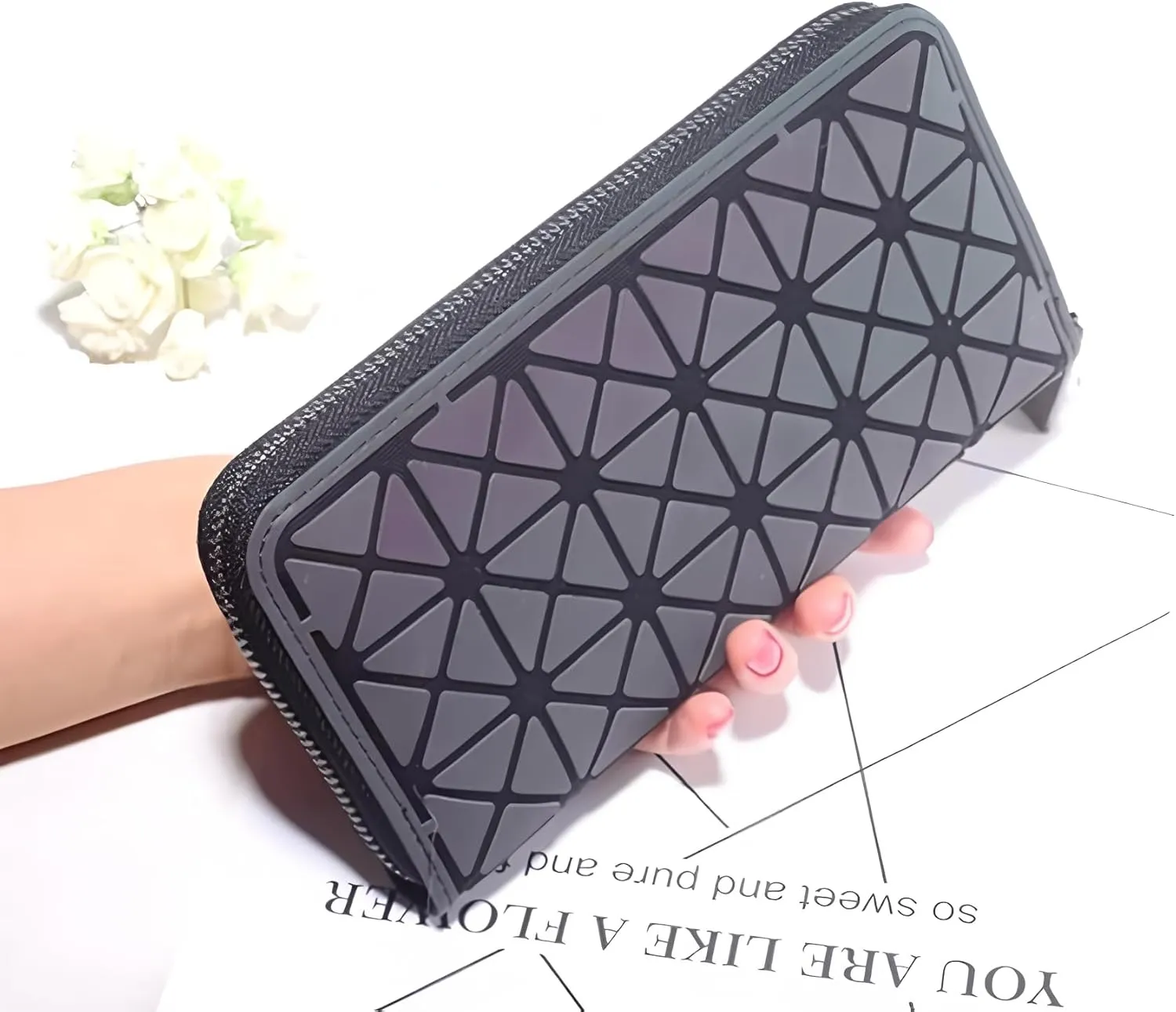 Geometric Clutch Wallet Luminous Lattice Purse Coin Purse Handbag For Women