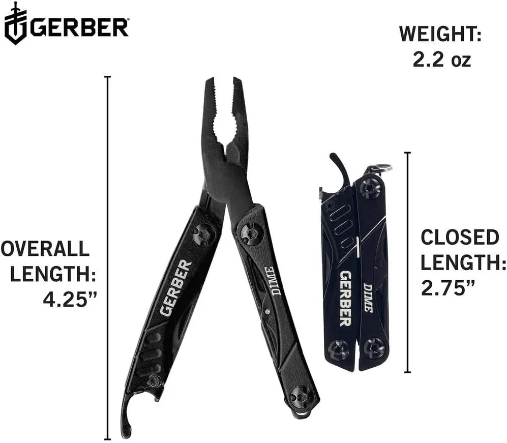 Gerber Gear Dime 12-in-1 Mini EDC Multitool - Needle Nose Pliers, Pocket Knife, Keychain, Bottle Opener - Gifts for Men, EDC Gear and Equipment - Black