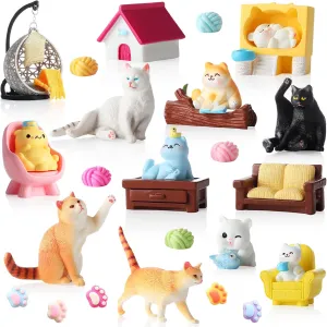 Gerrii 29 PCS Mini Cat Figurines Set Cute Small Kitten Cake Toppers Realistic Miniature Animal Decorations Diorama Kit Gift for Birthday Cat Themed Party Home or Table Display Collection