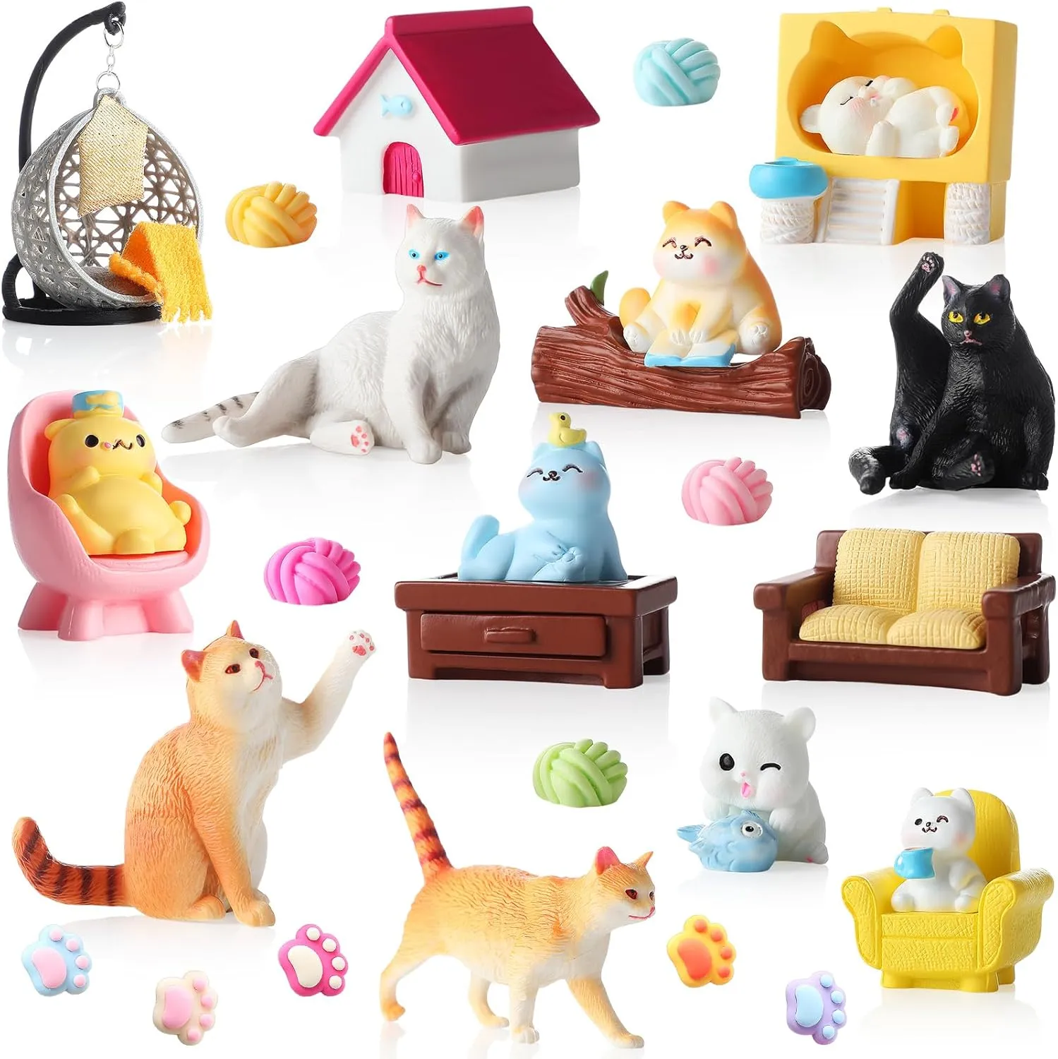 Gerrii 29 PCS Mini Cat Figurines Set Cute Small Kitten Cake Toppers Realistic Miniature Animal Decorations Diorama Kit Gift for Birthday Cat Themed Party Home or Table Display Collection