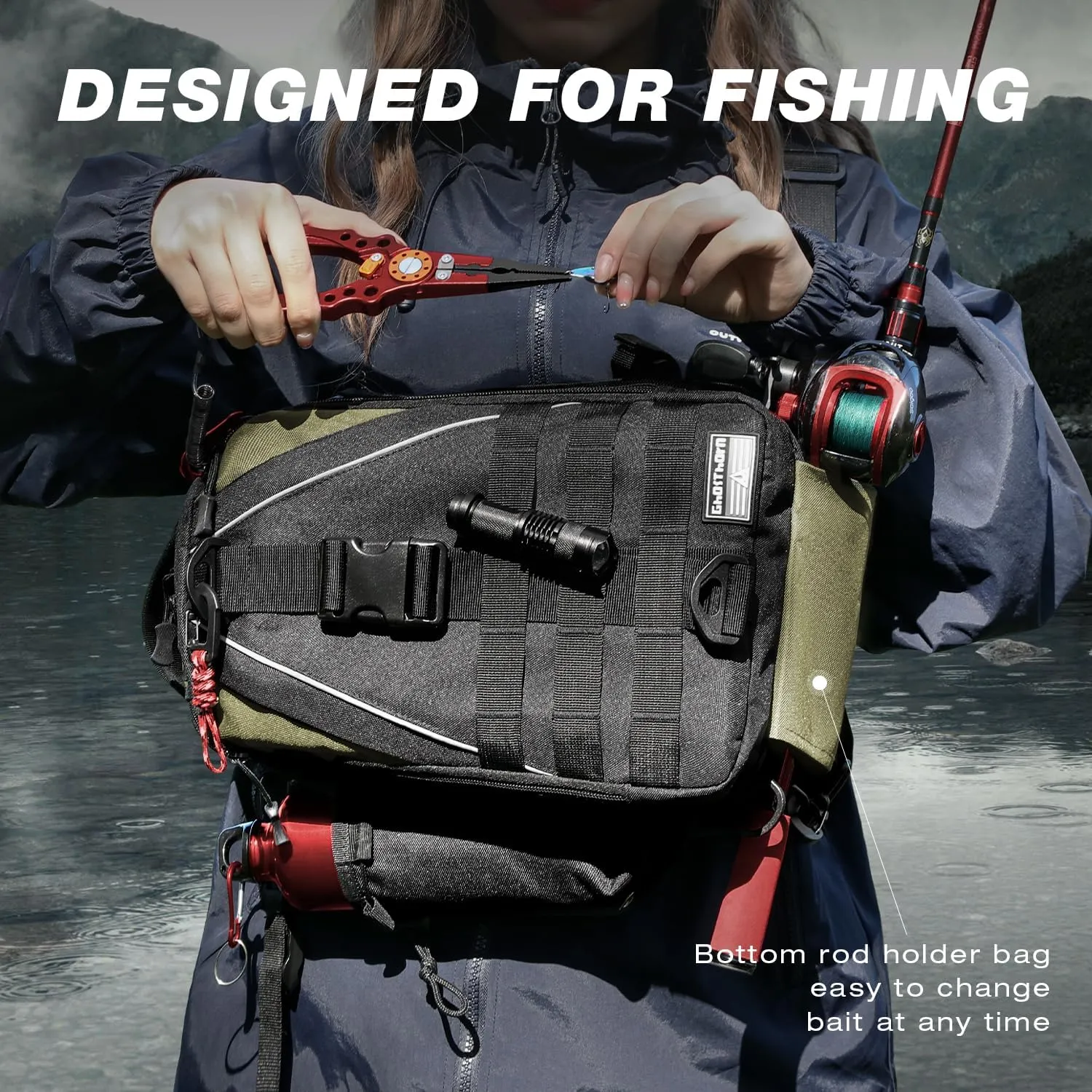 Ghosthorn Fishing Backpack with Rod Holder - Tackle Sling Bag - Fly Fishing Gifts for Men and Women