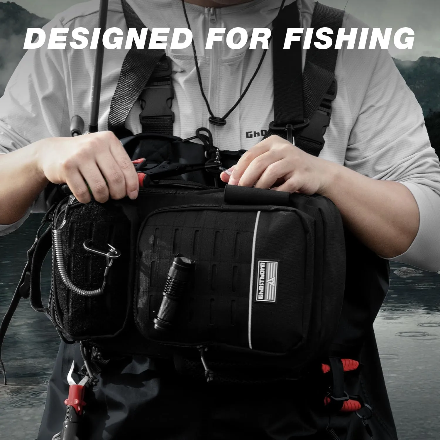 Ghosthorn Fishing Backpack with Rod Holder - Tackle Sling Bag - Fly Fishing Gifts for Men and Women