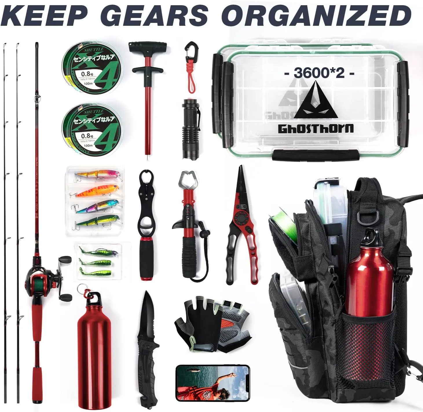 Ghosthorn Fishing Backpack with Rod Holder - Tackle Sling Bag - Fly Fishing Gifts for Men and Women