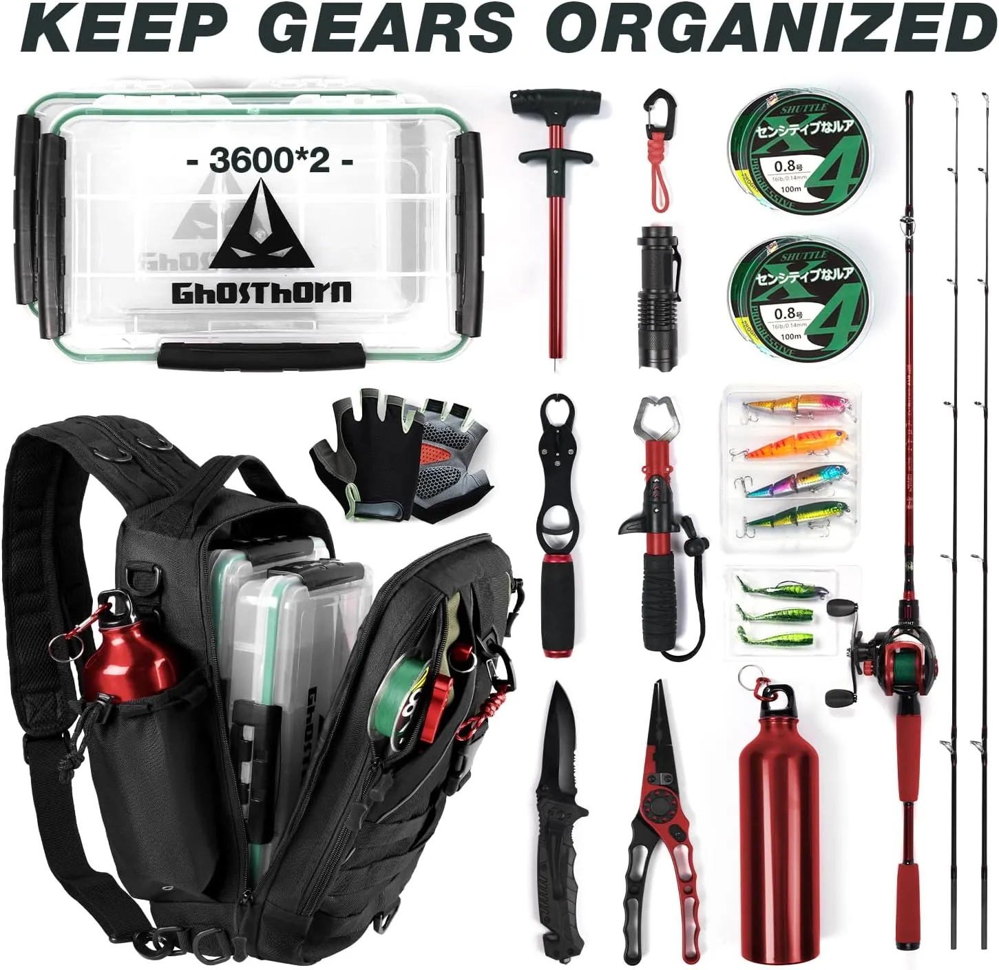 Ghosthorn Fishing Backpack with Rod Holder - Tackle Sling Bag - Fly Fishing Gifts for Men and Women