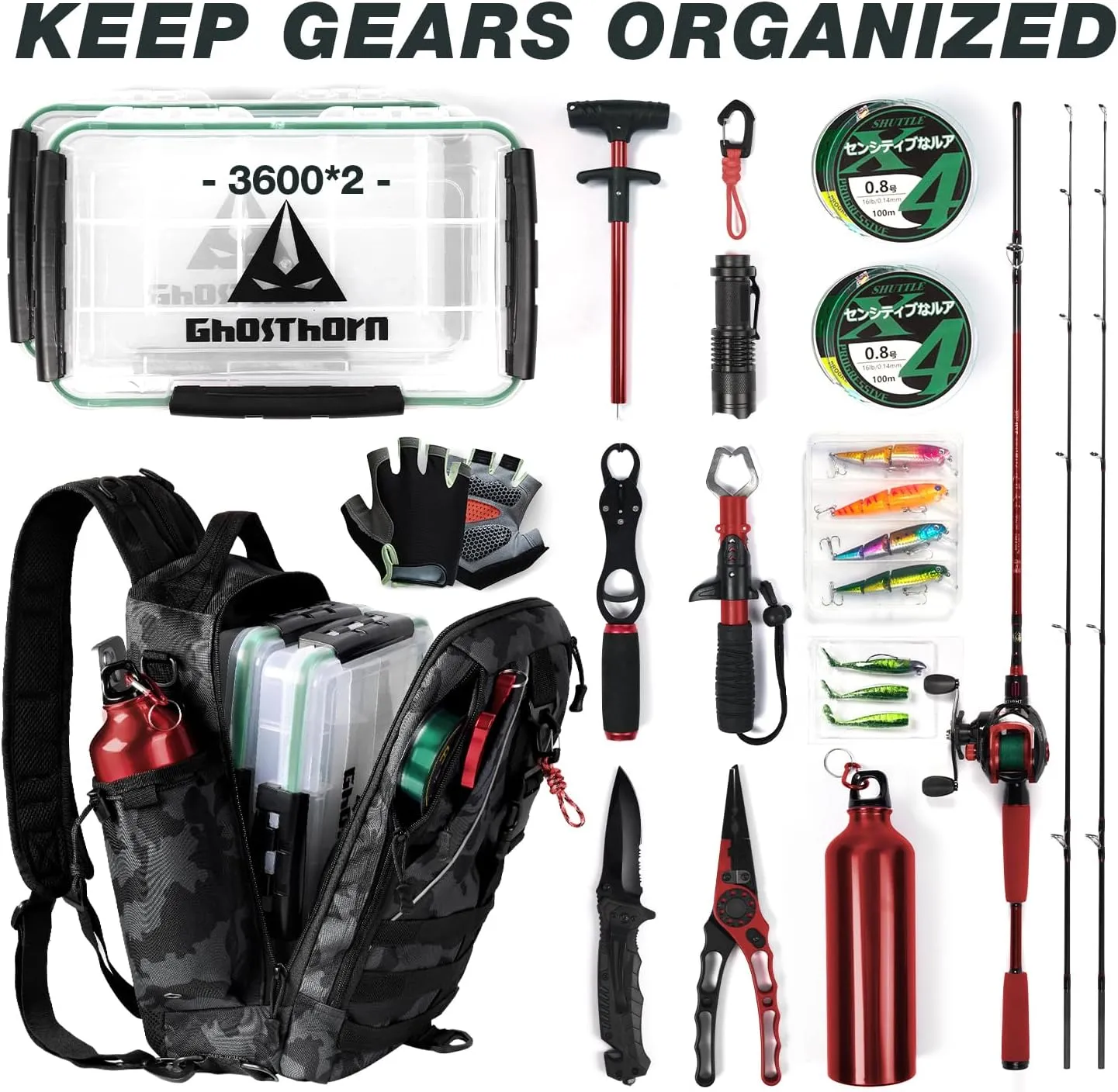 Ghosthorn Fishing Backpack with Rod Holder - Tackle Sling Bag - Fly Fishing Gifts for Men and Women