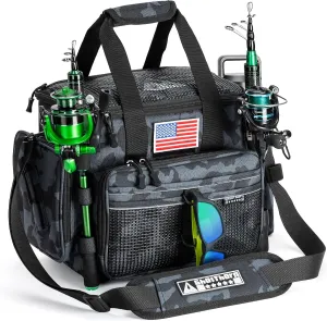 Ghosthorn Fishing Tackle Bag for Saltwater & Freshwater - Versatile Water Resistant Tackle Box Bag Stores Up to 6 Bait Boxes - Durable Fishing Gear Organizer