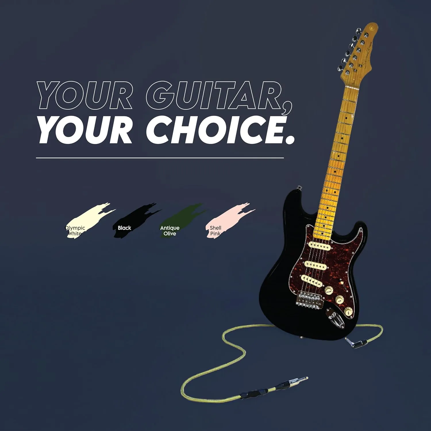 Gigline Skycaster Electric Guitar S-Type Adult Full Size, Alder Body, Stainless Steel Frets (Ball End), Bone Nut, SSS Alnico V, Black