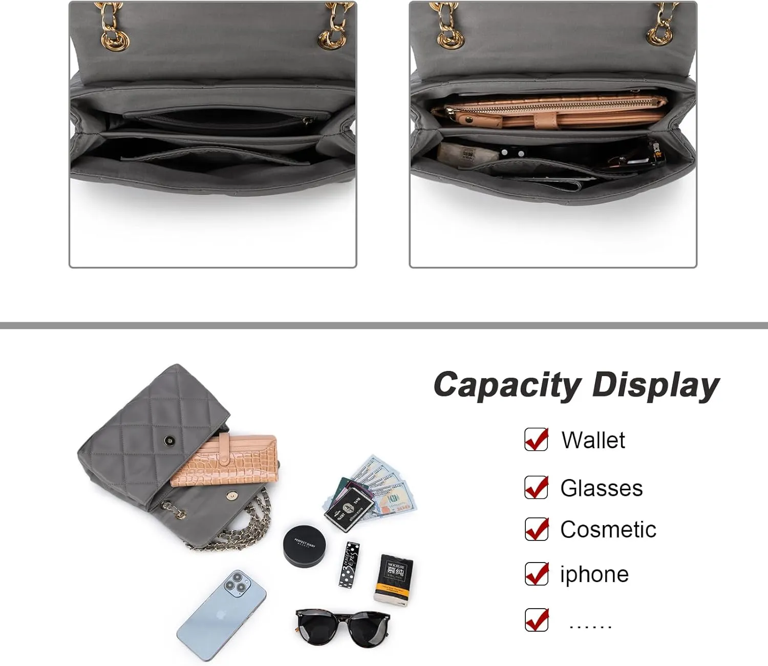 Gladdon Quilted Crossbody Purses for Women Small Ladies Shoulder Bags with Chain Trendy Clutch Purse Cute Designer Bag