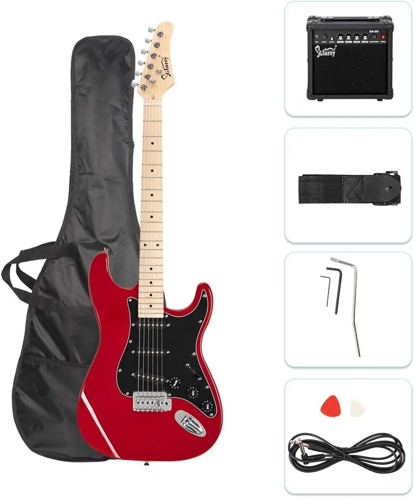 GLARRY 39" Full Size Electric Guitar for Music Lover Beginner with 20W Amp and Accessories Pack Guitar Bag (Red)