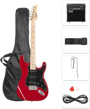 GLARRY 39" Full Size Electric Guitar for Music Lover Beginner with 20W Amp and Accessories Pack Guitar Bag (Red)