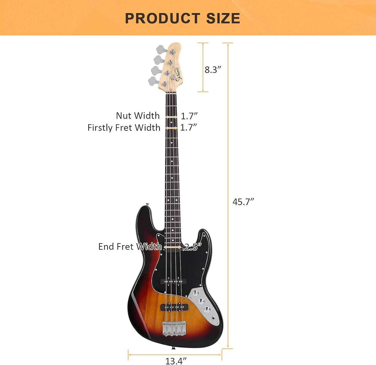 GLARRY 4 String GJazz Electric Bass Guitar Full Size Right Handed with Guitar Bag, Amp Cord and Beginner Kits (Sunset)
