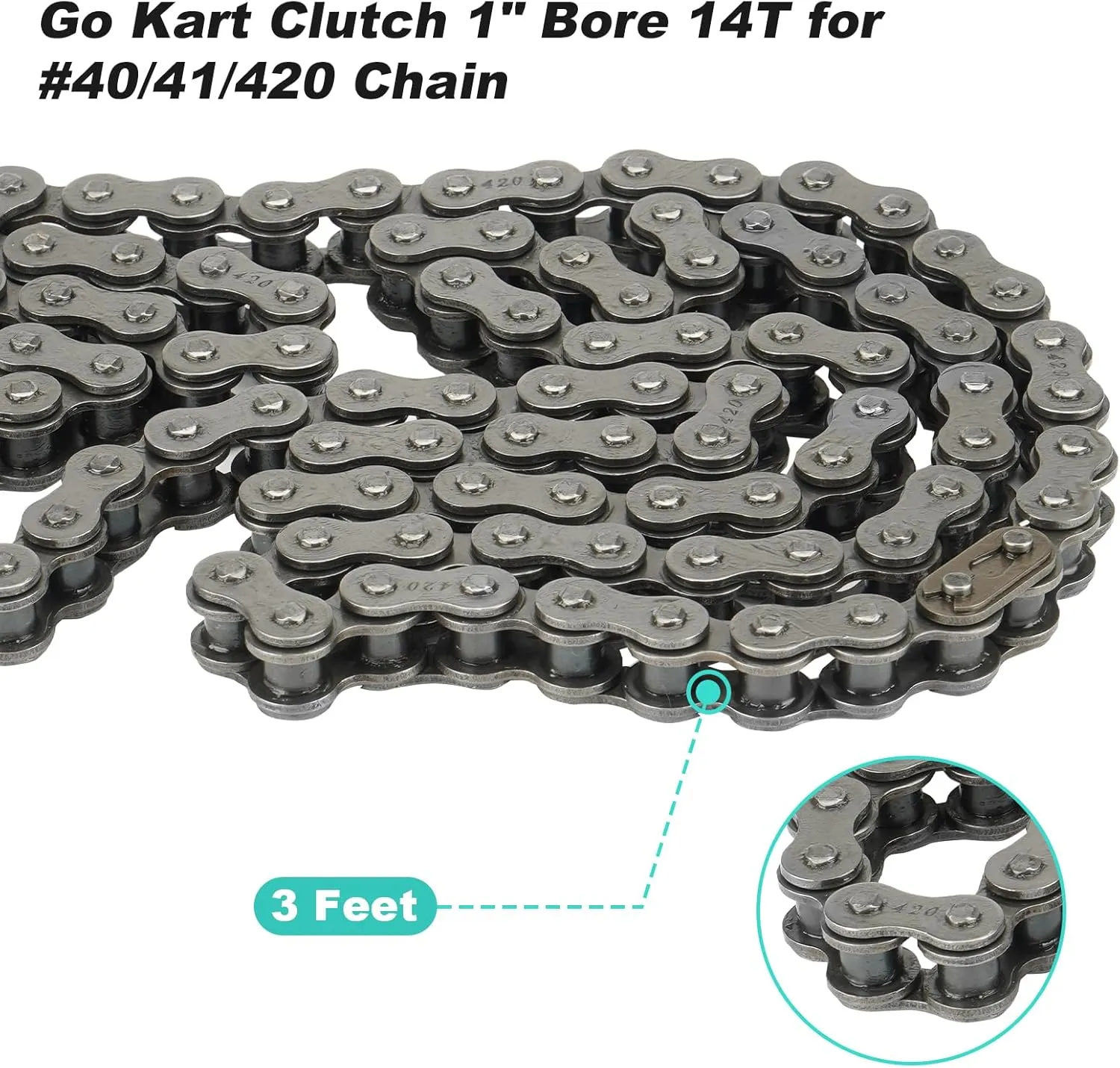 Go Kart Clutch 1" Bore 14T with 3 Feet #40/41/420 Chain, Centrifugal Clutch Fit for Minibike Mini motorcycles 2-6.5HP 212cc Engines, Up to 2300 RPM