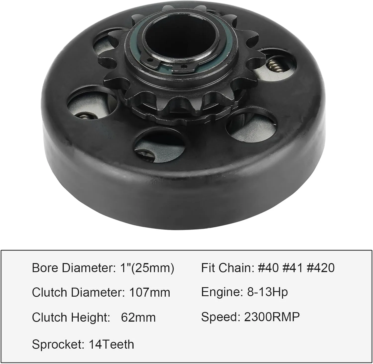 Go Kart Clutch 1" Bore 14T with 3 Feet #40/41/420 Chain, Centrifugal Clutch Fit for Minibike Mini motorcycles 2-6.5HP 212cc Engines, Up to 2300 RPM