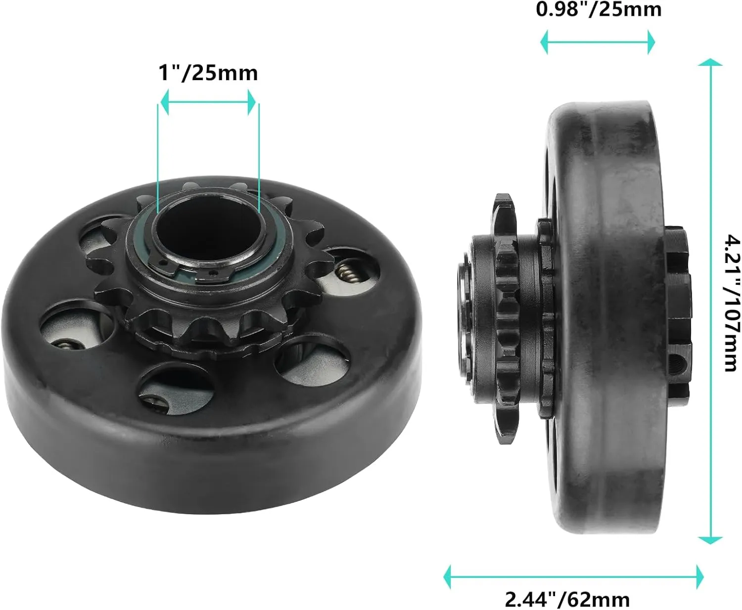 Go Kart Clutch 1" Bore 14T with 3 Feet #40/41/420 Chain, Centrifugal Clutch Fit for Minibike Mini motorcycles 2-6.5HP 212cc Engines, Up to 2300 RPM