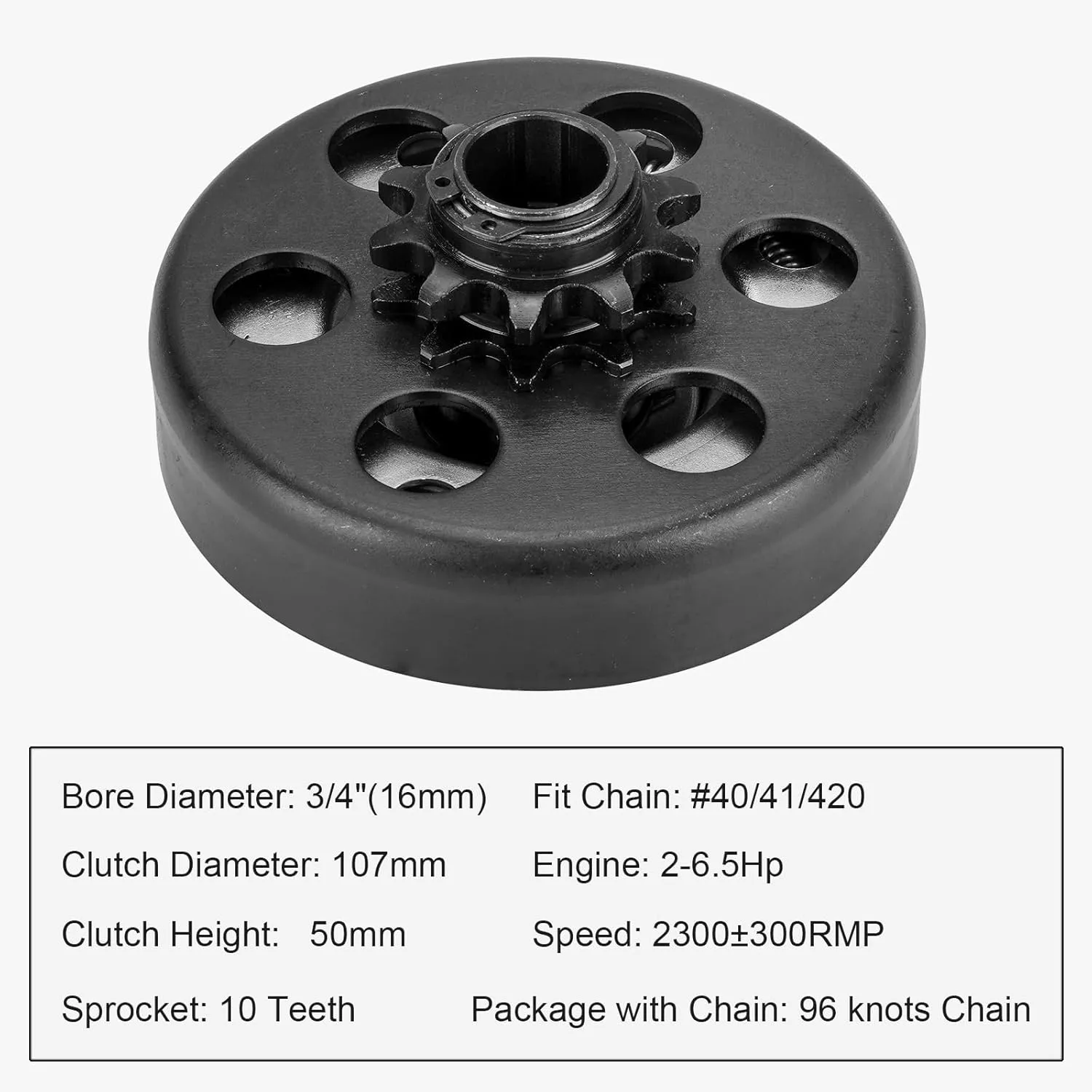 Go Kart Clutch 3/4 Bore 10T Compatible with #40/41/420 Chain, Centrifugal Clutch Fit for Minibike MB165 & MB200 and Honda Cloned Engines GC160 / GC190/ GX120/ GX140/ GX160/ GX200. Up to 2-6.5HP
