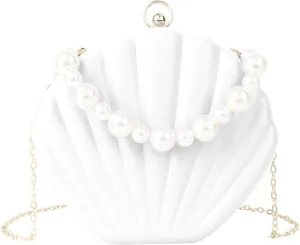 Goclothod Seashell Shape Purse Sequins Leather Crossbody Shoulder Bag Mini Chain Purse