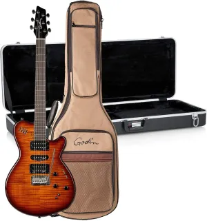 Godin (028672) xtSA Light Burst Flame Electric Guitar with Gig Bag, Gator GC-Electric-A Deluxe ABS Bundle