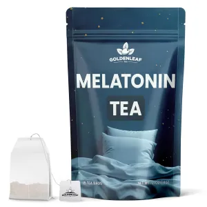 GOLDENLEAF Melatonin Sleep Tea - Caffeine-Free 3mg Melatonin Tea, with Chamomile, Lavender, Valerian Root & Lemon Balm for Night Time Rest, Relaxation and Better Sleep - 15 Herbal Tea Bags