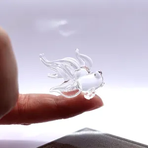 Goldfish Micro Tiny Figurines Hand Blown Glass Art Animals Collectible Gift Home Décor (Clear)
