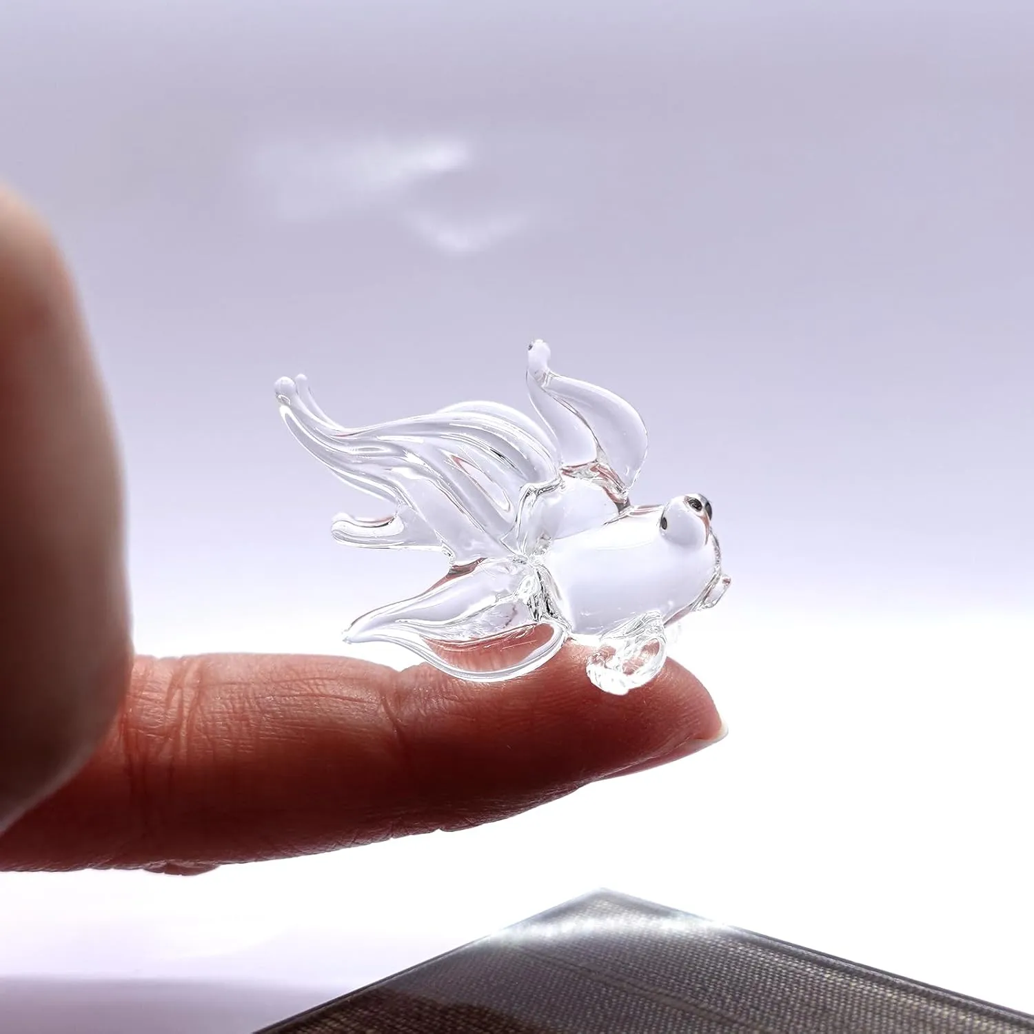 Goldfish Micro Tiny Figurines Hand Blown Glass Art Animals Collectible Gift Home Décor (Clear)