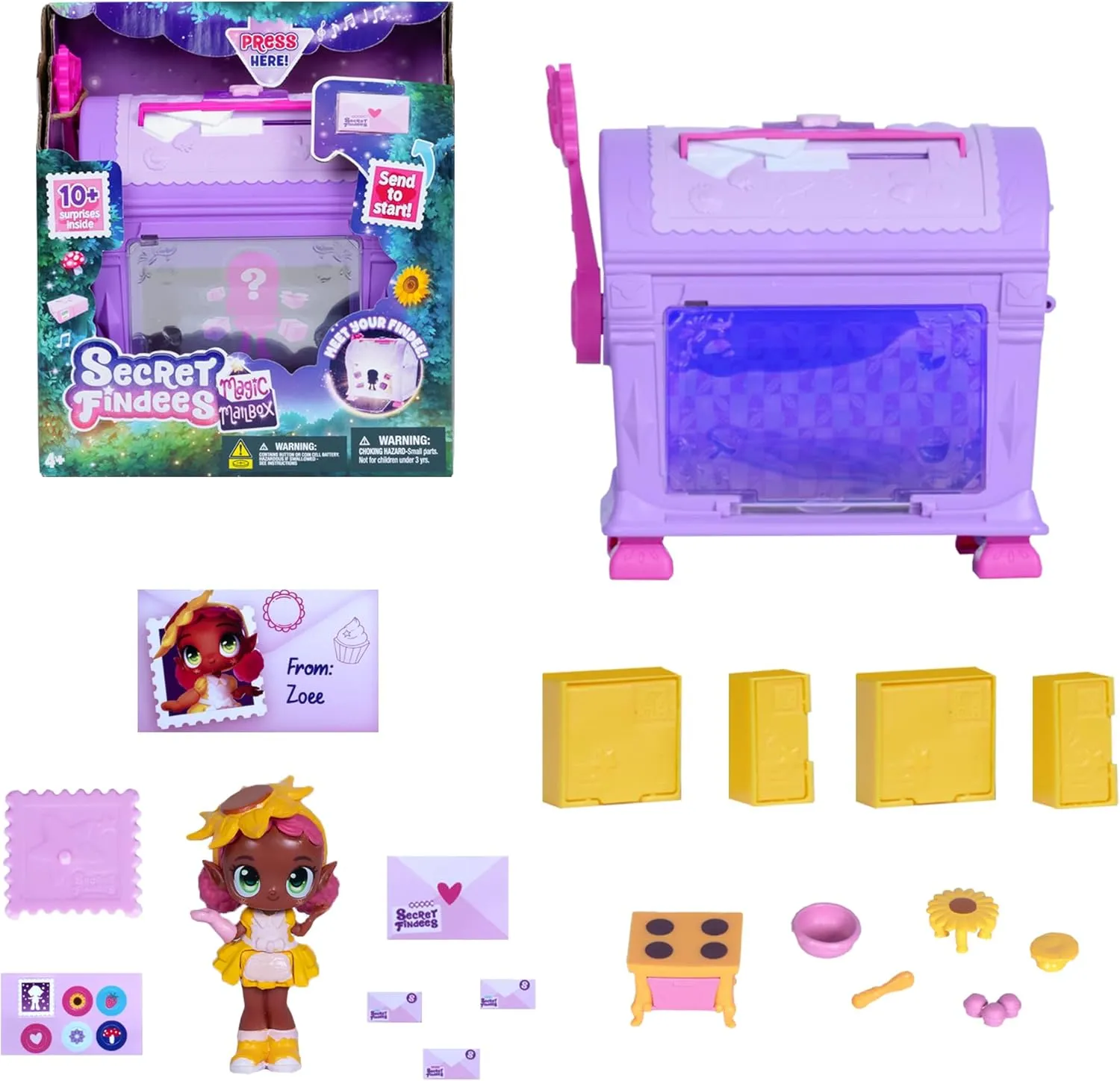 Goliath Secret Findees Magic Mailbox Purple | Includes Either Hailee or Zoee | Discover 10  Surprises Inside | Recommended for Ages 4 