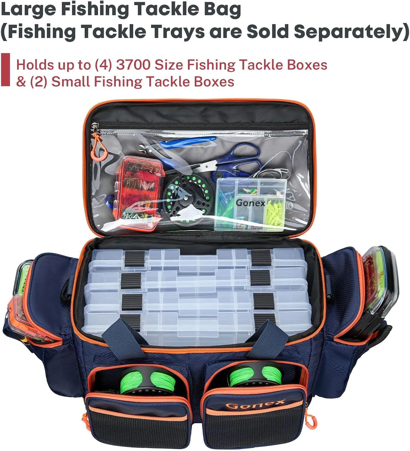 Gonex Fishing Tackle Bag, Water-Resistant Polyester Material Fishing Tackle Storage Bag with Padded Shoulder Strap and Non-Slip Base Suitable for 3600 3700 Tackle Box