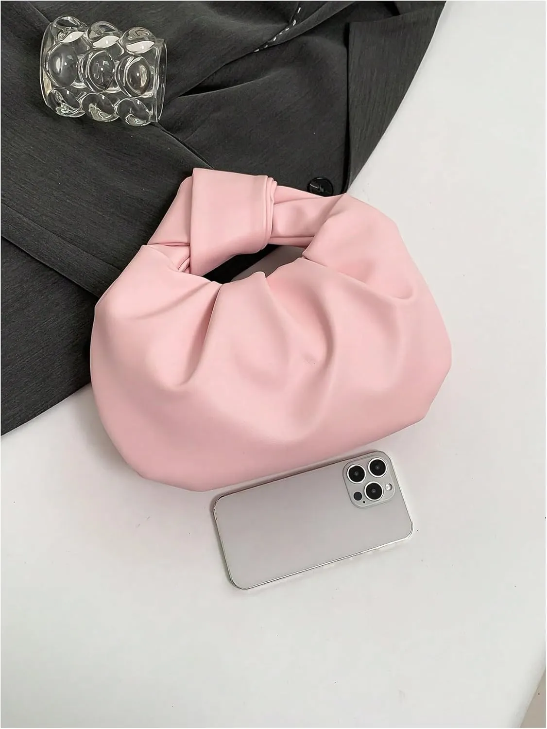 GORGLITTER Women's Cute Hobo Bag Ruched Twist PU Leather Clutch Purse Handbag with Magnetic Closure