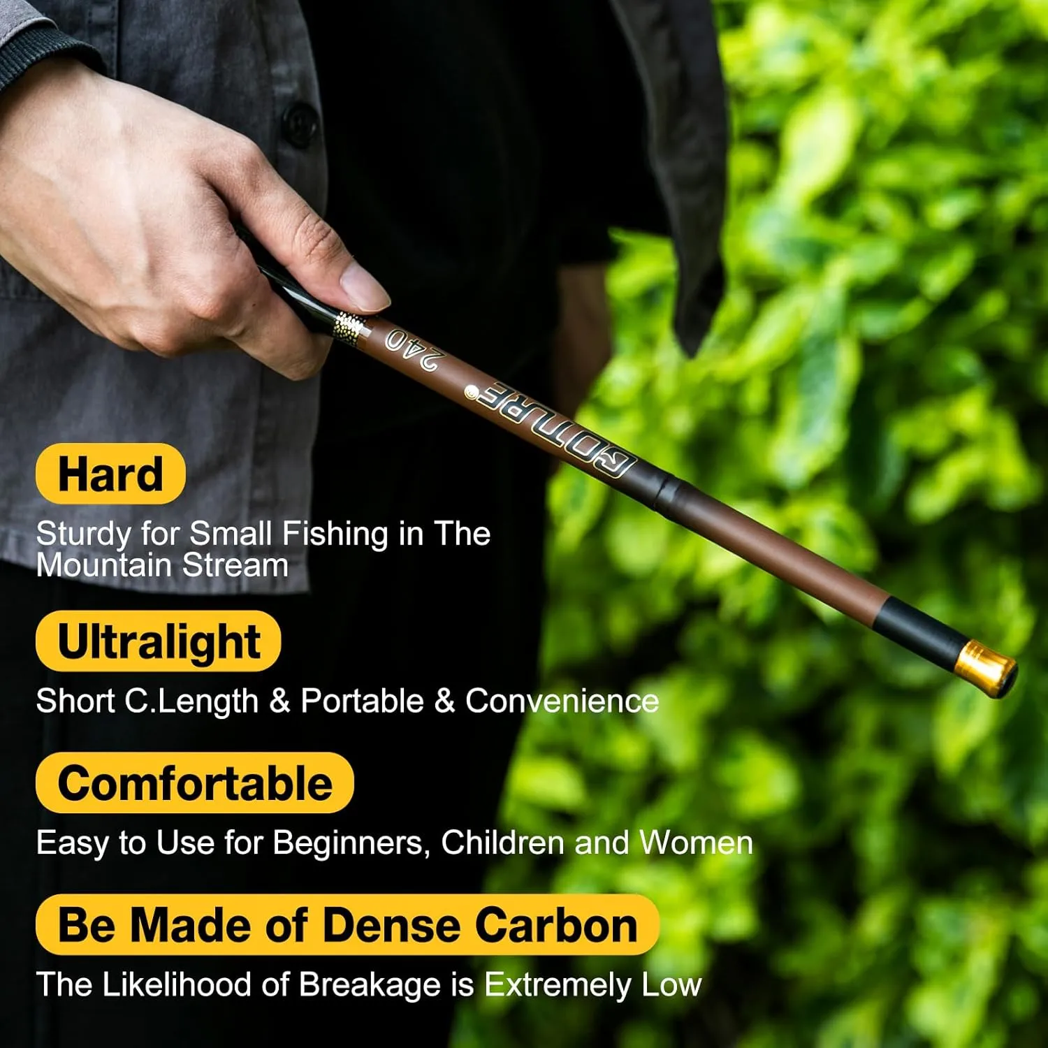 Goture 2Pcs Compact Telescopic Mini Pocket Fishing Rods, Bamboo Ultra Lightweight High Strength, River Dike Fishing Rods Fit for Beginners, 4/5/6/7/8/9/11/14FT Brown