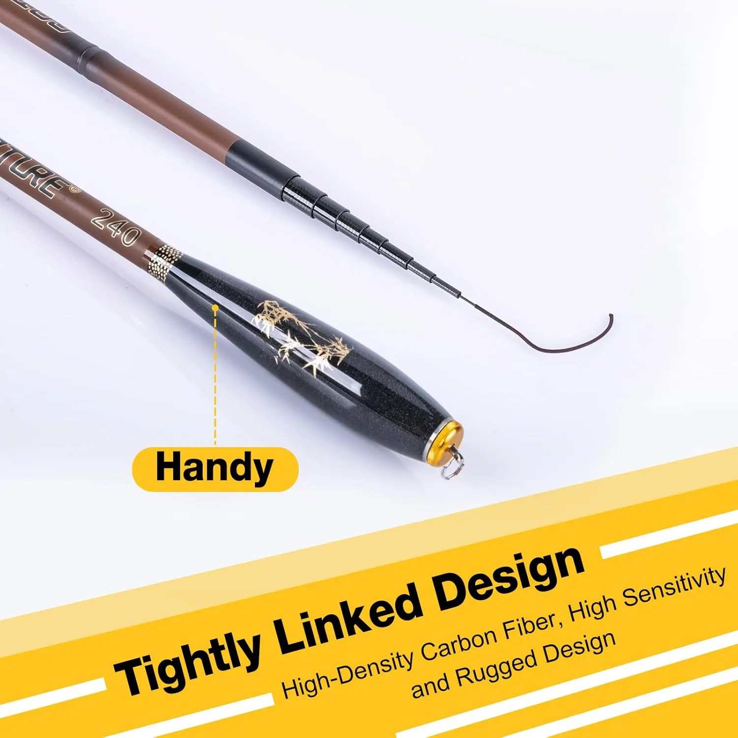 Goture 2Pcs Compact Telescopic Mini Pocket Fishing Rods, Bamboo Ultra Lightweight High Strength, River Dike Fishing Rods Fit for Beginners, 4/5/6/7/8/9/11/14FT Brown