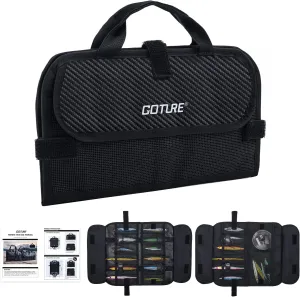Goture Fishing Jig Bag,20 Mesh Pockets Portable Water-Resistant 600D PU Fishinig Lure Bag Saltwater Freshwater Suitable For Max 5.7" Length Vertical Jig Slow Pitch Jigging Bait Storage (12.99"x7.09")
