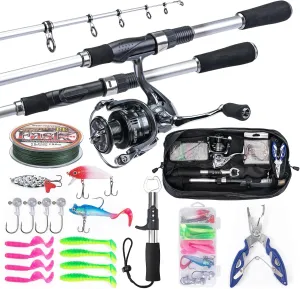 Goture Fishing Rod and Reel Combo, Carbon Fiber Telescopic Fishing Rod Kit with Spinning Reel, Carrier Bag, Fishing Lures and Fishing Tools, Fishing Kit for Travel Freshwater Saltwater